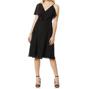 Dress the Population Claudia Women Chiffon One Shoulder Flare Dress XS Black NWT